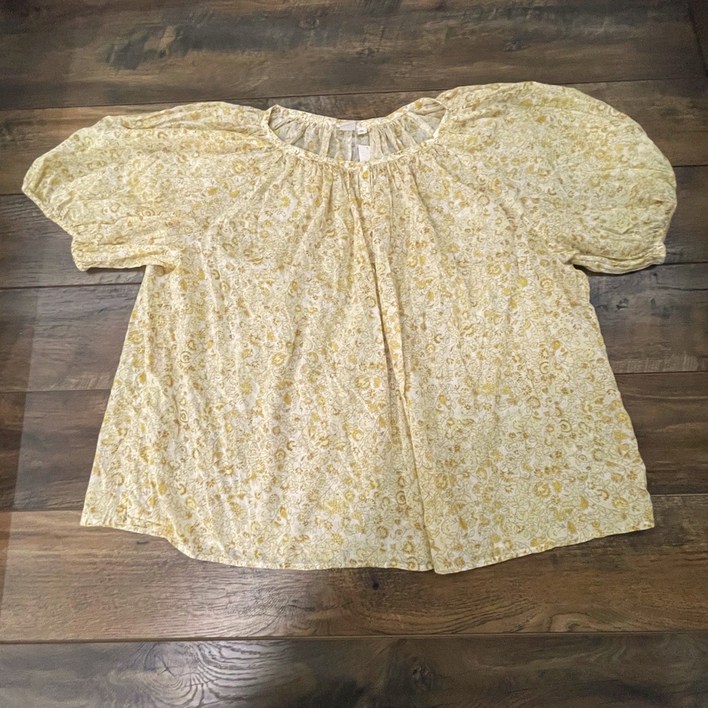Gap Yellow Floral Cotton Puff Sleeve Blouse XXL Prairie Boho Feminine Top NWT